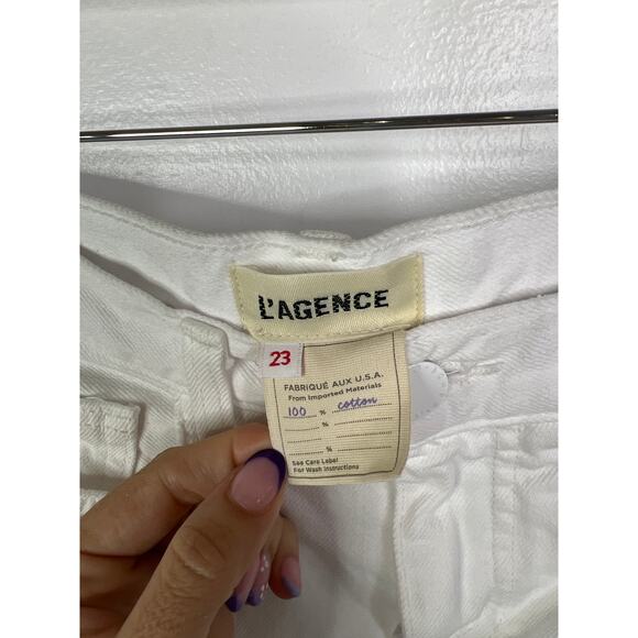 NEW L'agence Jolene Distressed Raw Hem Denim Mini Skirt Women's White Size: 23 - Picture 5 of 9